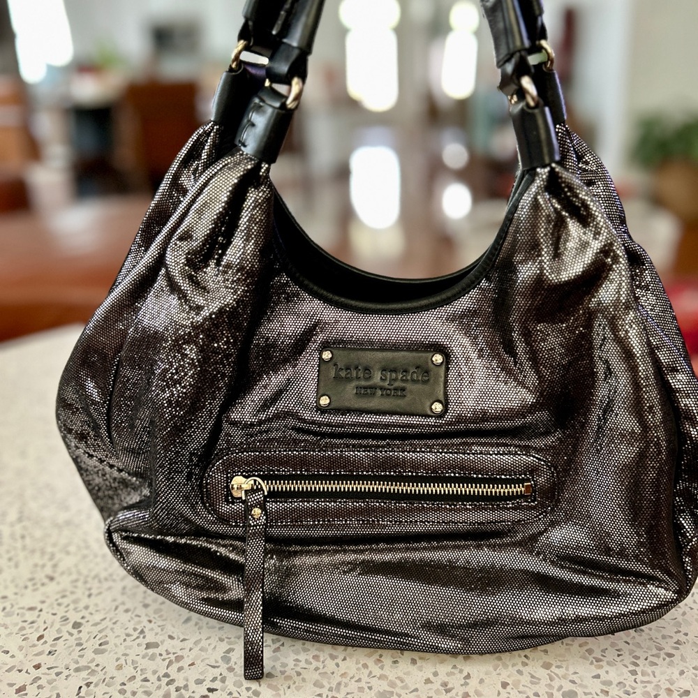 Kate Spade Metallic Black Hobo Sling Shoulder Bag with Original Dust Bag - Picture 4 of 4